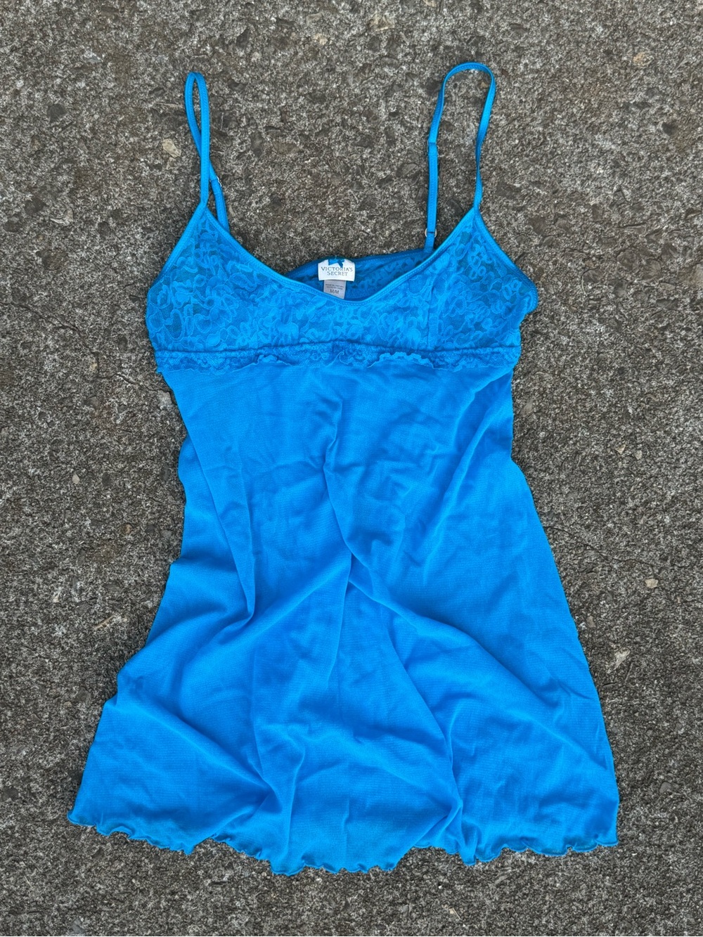 Victoria’s Secret Y2K Sheer Lace Mesh Camisole Electric Blue Size M